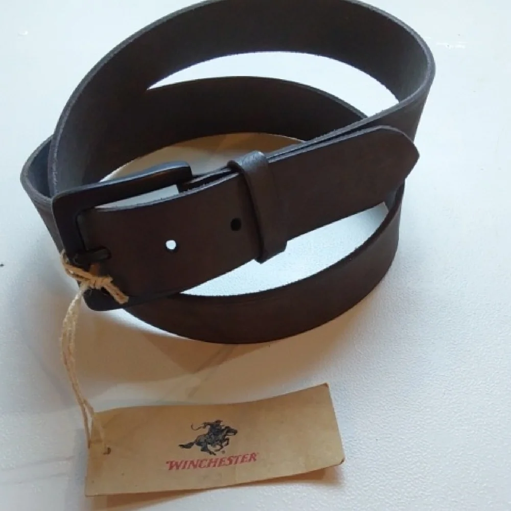 Winchester|Men's Matte Black Premium Full Grain Leather Belt Flat Black Sz.38/40